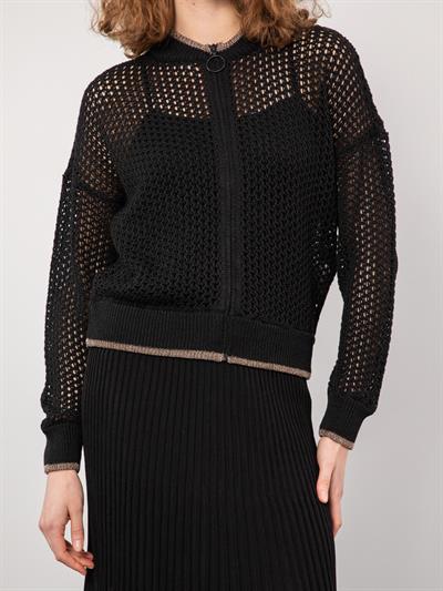 Ажурный кардиган на молнии в полоску с эффектом металлик HRK8062SIYAH