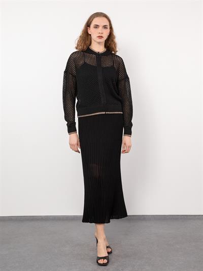 Ажурный кардиган на молнии в полоску с эффектом металлик HRK8062SIYAH