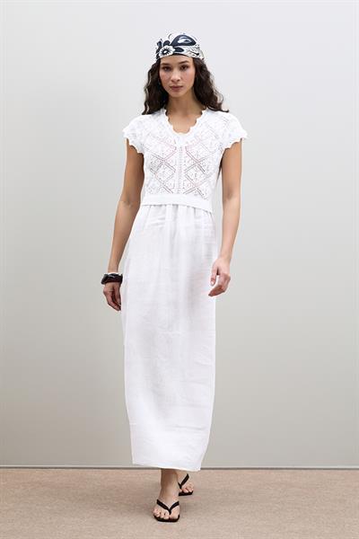 Льняное Миди-Платье С Ажурными Деталями