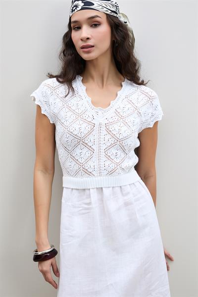 Льняное Миди-Платье С Ажурными Деталями