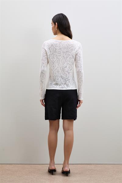 Ажурный свитер с мини-пайетками и круглым вырезом KZK11968BEYAZ