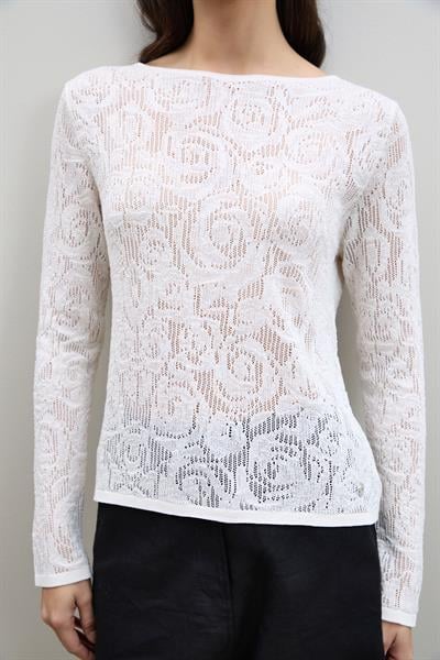 Ажурный свитер с мини-пайетками и круглым вырезом KZK11968BEYAZ