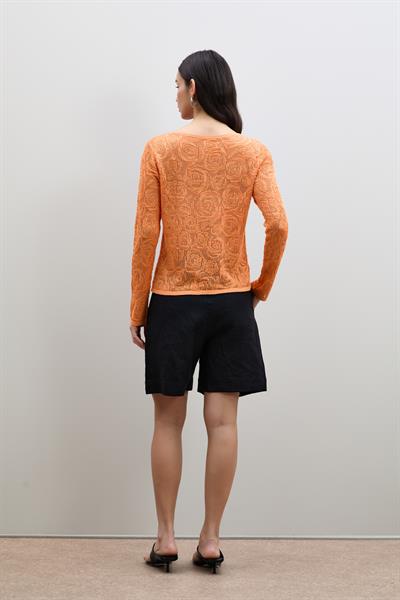 Ажурный свитер с мини-пайетками и круглым вырезом KZK11968ORAJ