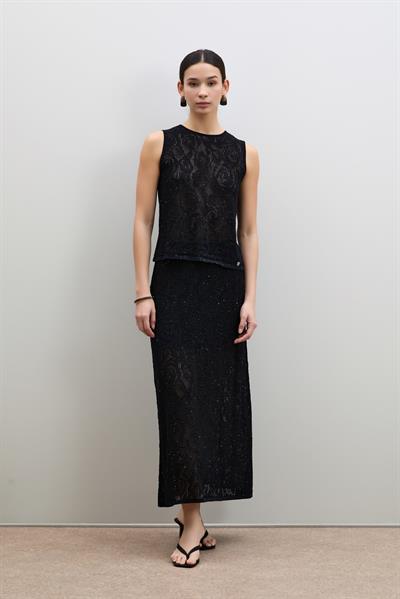 Ажурная миди-юбка с мини-пайетками ETK12766SİYAH