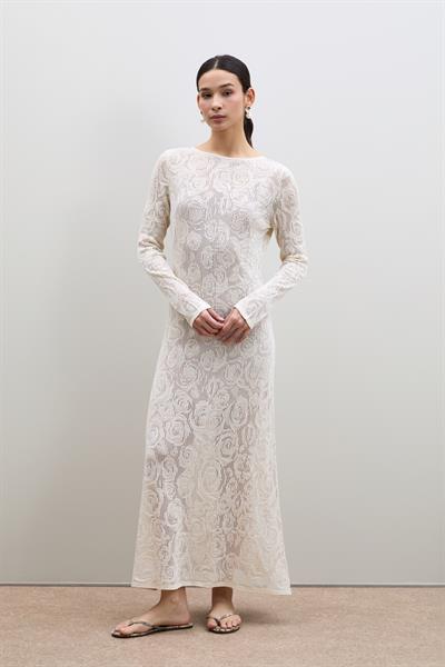 Ажурное миди-платье с пайетками и деталью на спине ELB11972BEYAZ