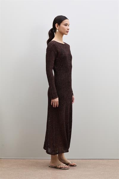 Ажурное миди-платье с пайетками и деталью на спине ELB11972KAHVE