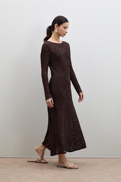 Ажурное миди-платье с пайетками и деталью на спине ELB11972KAHVE