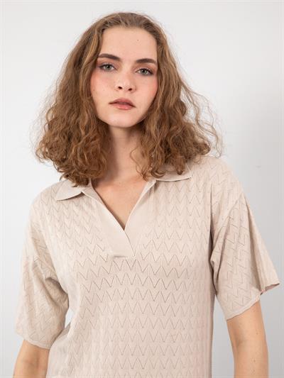 Ажурное платье с вырезом-поло и разрезом ELB9278TAS