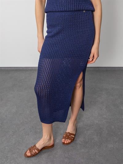Open-Knit Midi Skirt with Slit ETK8002LACIVERT