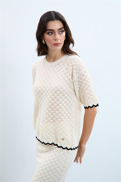 Ажурный свитер с деталями контрастного цвета KZK9336KEMİK