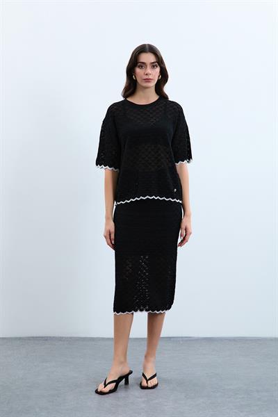 Ажурный свитер с цветной деталью KZK9336SİYAH