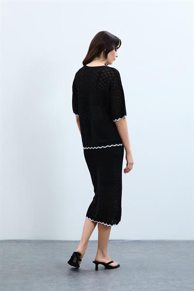 Ажурный свитер с цветной деталью KZK9336SİYAH