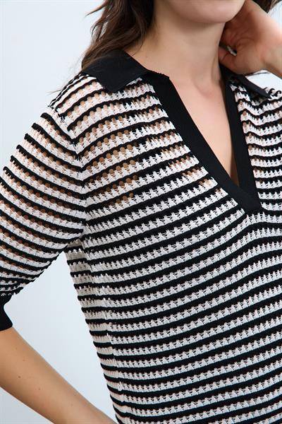 Ажурная туника с контрастными цветными деталями TNK8982SİYAH