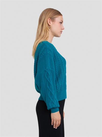 Свитер с круглым вырезом из смеси альпаки KZK8826PETROL