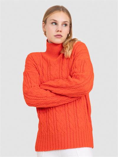 Свитер косой вязки с высоким воротником из смеси альпаки KZK8404ORANJ