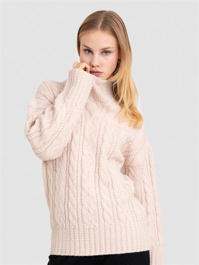 Свитер косой вязки с высоким воротником из смеси альпаки KZK8404BEJ