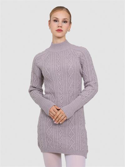 Платье косой вязки из смеси альпаки ELB8390KOYULILA