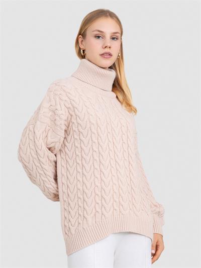 Свитер косой вязки с высоким воротником из смеси альпаки KZK8392BEJ