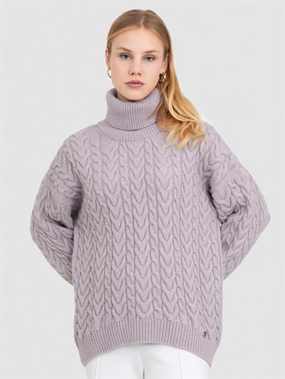 Свитер косой вязки с высоким воротником из смеси альпаки KZK8392KOYU LİLA
