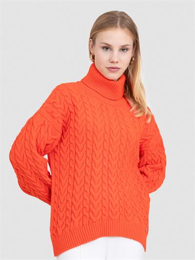 Свитер косой вязки с высоким воротником из смеси альпаки KZK8392ORANJ