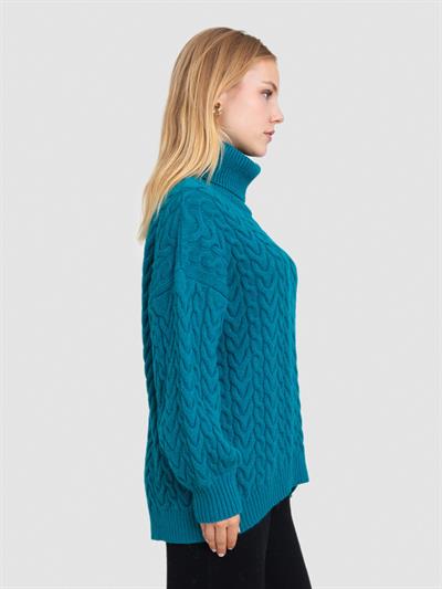 Свитер косой вязки с высоким воротником из смеси альпаки KZK8392PETROL