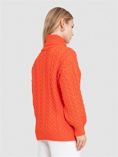 Свитер косой вязки с высоким воротником из смеси альпаки KZK8392ORANJ
