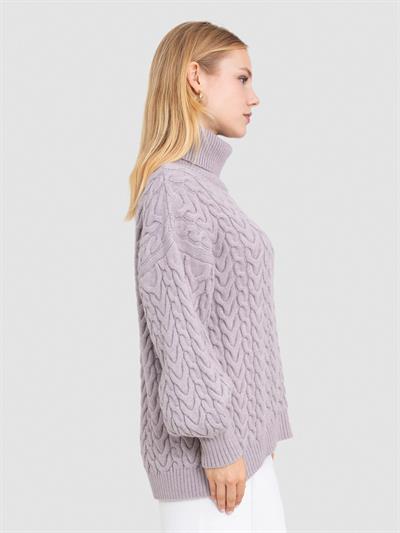 Свитер косой вязки с высоким воротником из смеси альпаки KZK8392KOYU LİLA