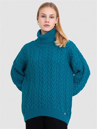 Свитер косой вязки с высоким воротником из смеси альпаки KZK8392PETROL