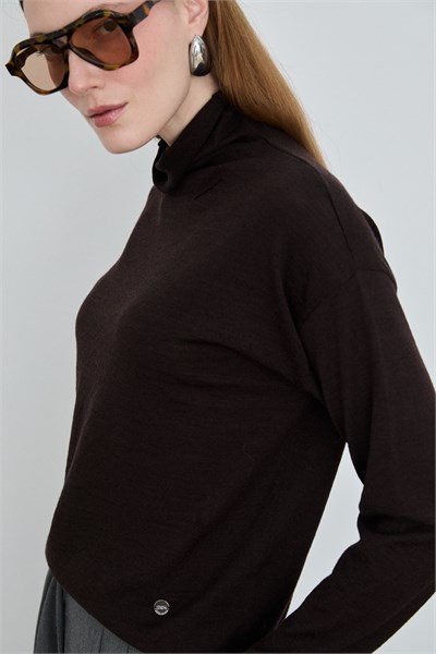 Wool and Silk Blend High Neck Sweater