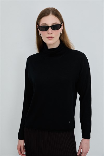 Wool and Silk Blend High Neck Sweater