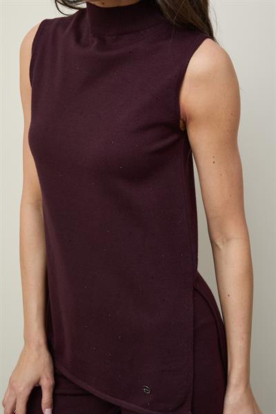 Туника с высоким воротом, мини-пайетками и разрезом TNK12738BORDO