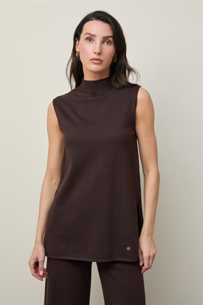 Туника с высоким воротом, мини-пайетками и разрезом TNK12738KAHVE