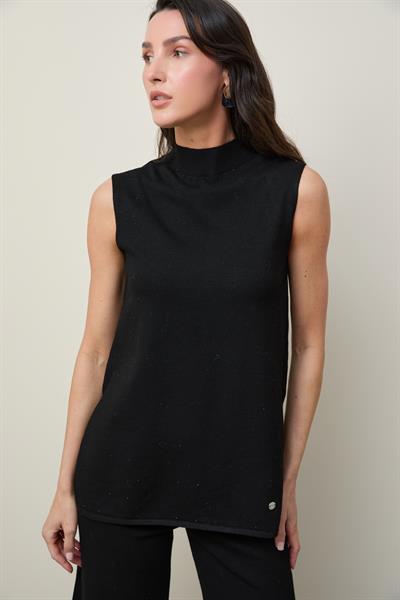 Туника с высоким воротом, мини-пайетками и разрезом TNK12738SİYAH