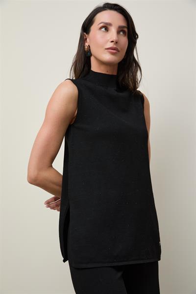 Туника с высоким воротом, мини-пайетками и разрезом TNK12738SİYAH