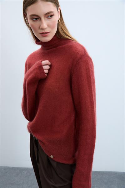 Свитер с высоким воротником из смеси мохера и шерсти KZK10350KİREMİT