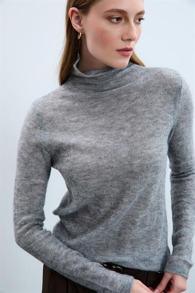Свитер с высоким воротником из смеси мохера и шерсти KZK10350GRİ