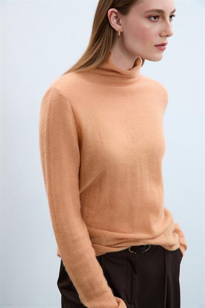 Свитер с высоким воротником из смеси мохера и шерсти KZK10350KOYU BEJ