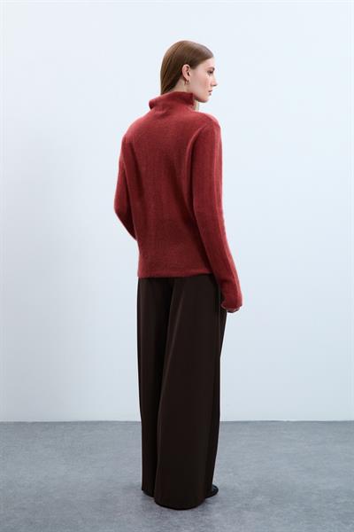 Свитер с высоким воротником из смеси мохера и шерсти KZK10350KİREMİT