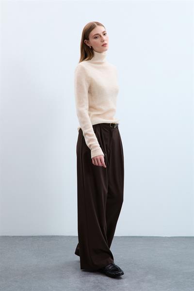 Свитер с высоким воротником из смеси мохера и шерсти KZK10350AÇIK BEJ