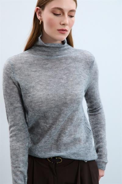 Свитер с высоким воротником из смеси мохера и шерсти KZK10350GRİ