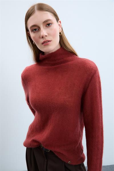 Свитер с высоким воротником из смеси мохера и шерсти KZK10350KİREMİT