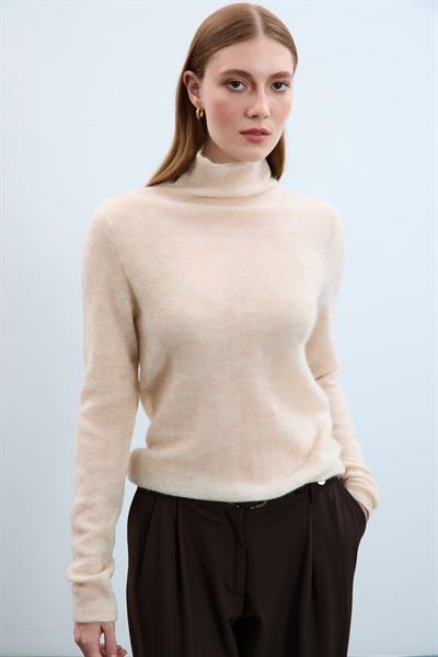 Свитер с высоким воротником из смеси мохера и шерсти KZK10350AÇIK BEJ