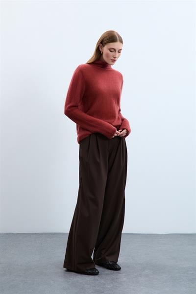 Свитер с высоким воротником из смеси мохера и шерсти KZK10350KİREMİT