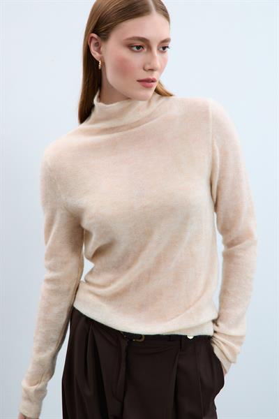 Свитер с высоким воротником из смеси мохера и шерсти KZK10350AÇIK BEJ