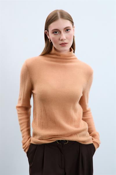 Свитер с высоким воротником из смеси мохера и шерсти KZK10350KOYU BEJ