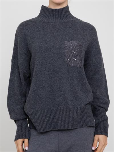 Свитер с воротником и карманом с пайетками KZK7192ANTRASIT