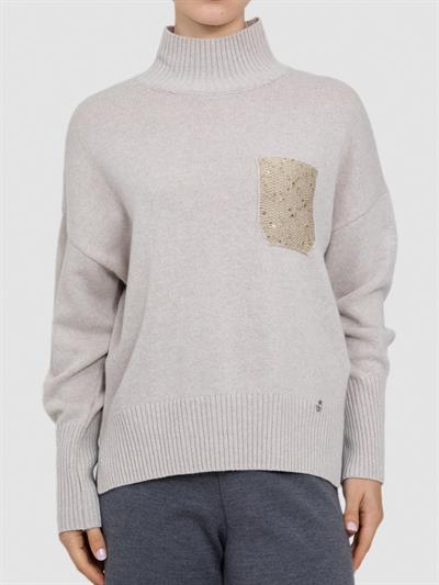 Свитер с воротником и карманом с пайетками KZK7192TAS