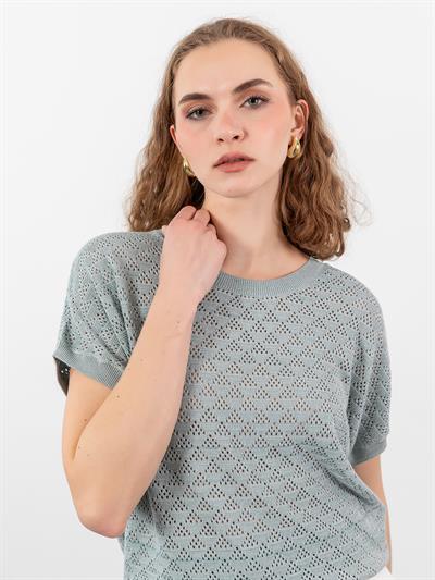 Ажурный свитер с круглым вырезом KZK9360GRI