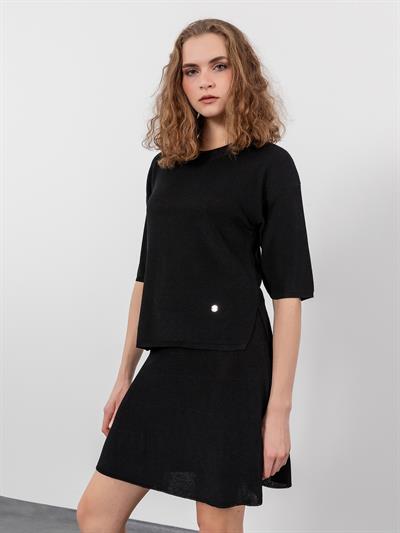Свитер с круглым вырезом и короткими рукавами KZK8030SIYAH
