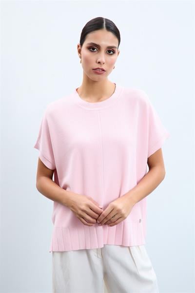 Свитер с круглым вырезом и короткими рукавами и пайетками KZK10858PUDRA